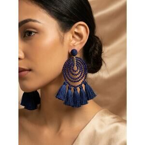 Vineyard Vines Deep Bay Beaded Tassel Earrings Blue Statement Boho